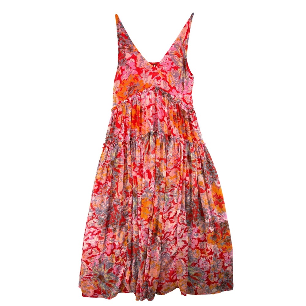 Free People Juliana Cherry Floral Abstract Flowy Boho Hippie Maxi Dress Medium